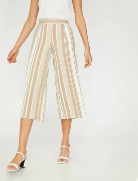 16341 Beige Striped Culotte Trousers