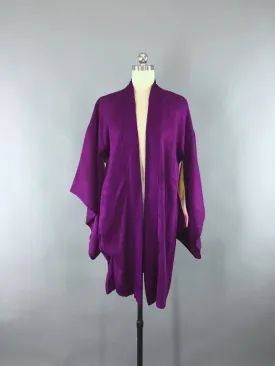 1930s Vintage Silk Kimono Jacket / Silk Haori Kimono Cardigan / Magenta Purple Floral