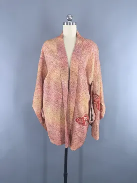 1940s Vintage Silk Haori Kimono Cardigan Jacket in Orange Shibori