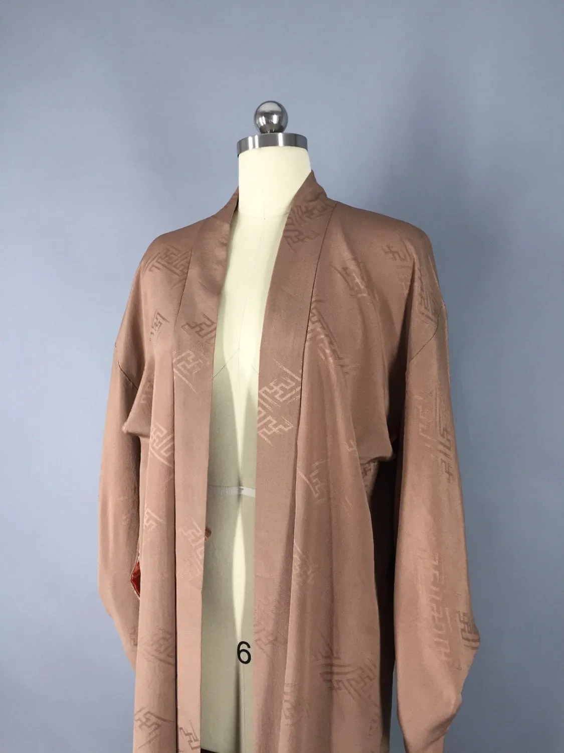 1950s Vintage Silk Haori Kimono Cardigan / Camel Tan