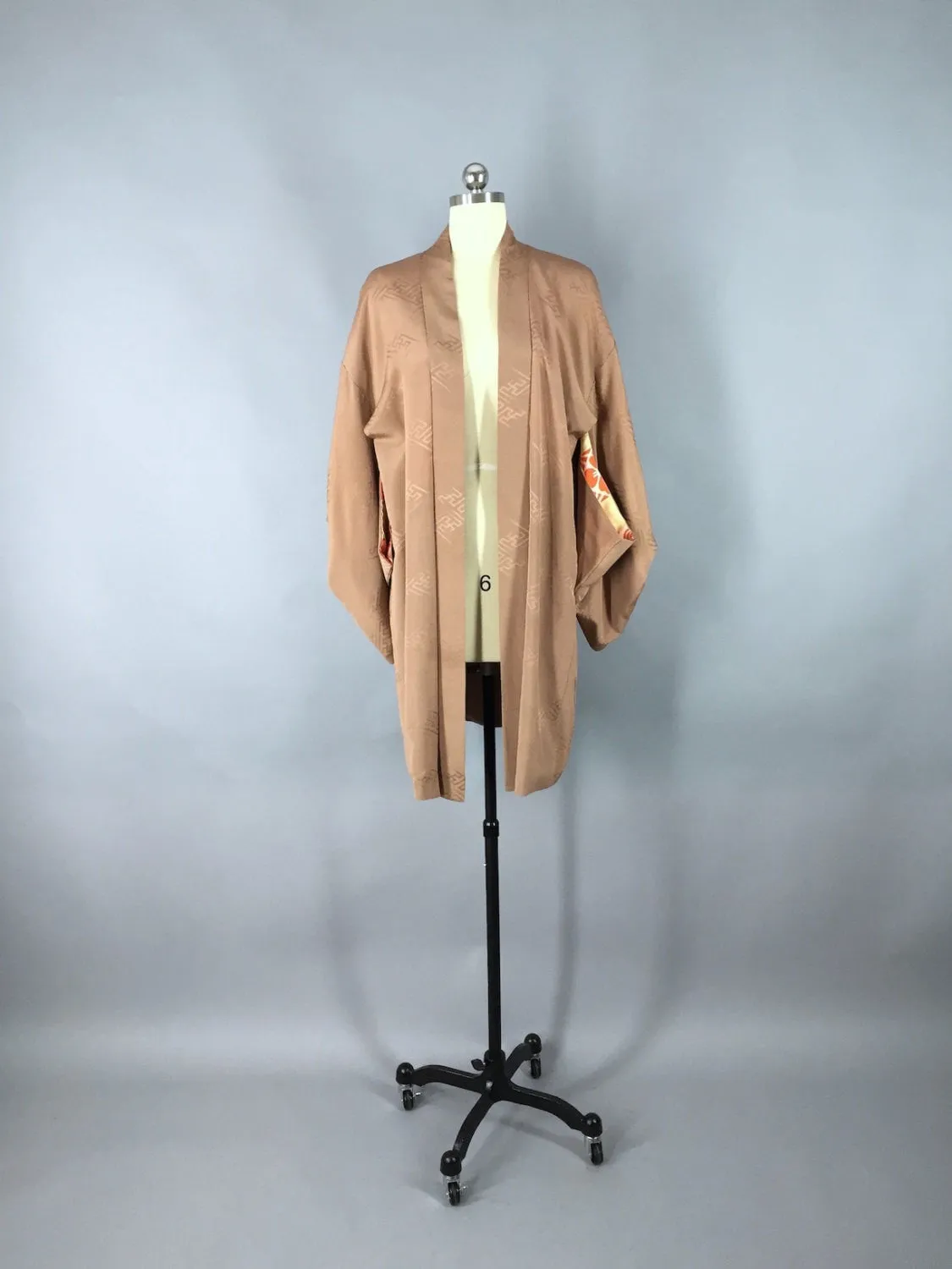 1950s Vintage Silk Haori Kimono Cardigan / Camel Tan