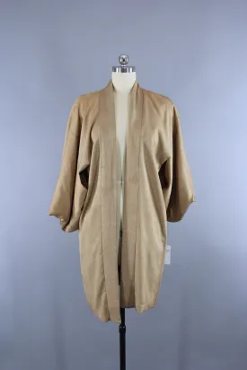 1950s Vintage Silk Haori Kimono Jacket Cardigan / Tan Silk