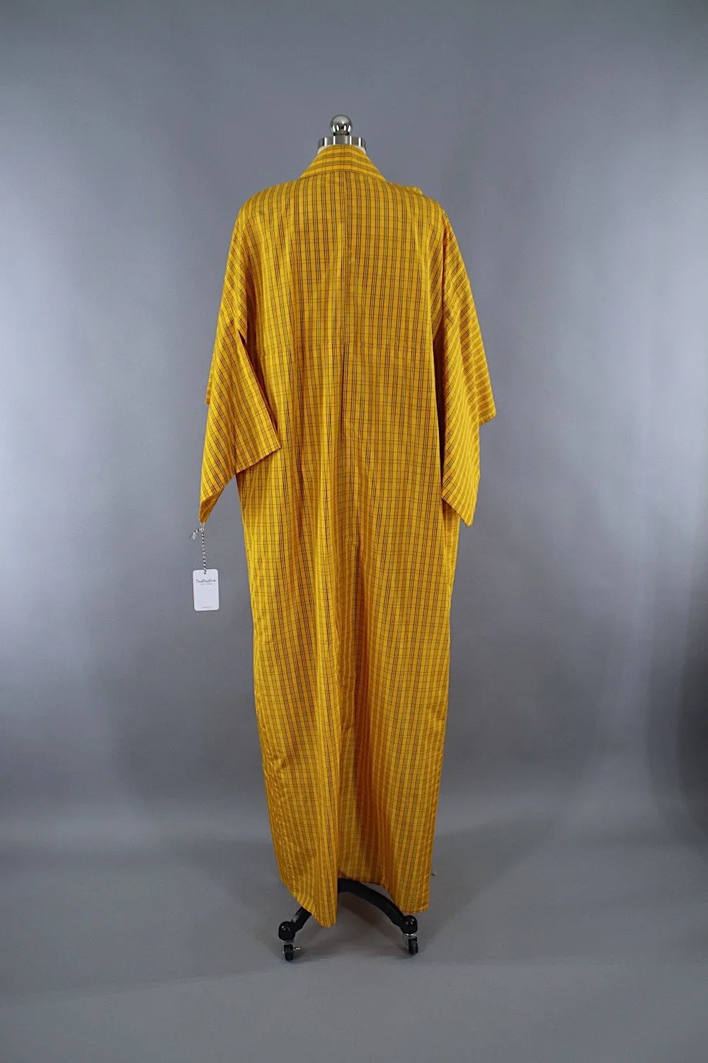 1980s Vintage Kimono Robe / Yellow Plaid