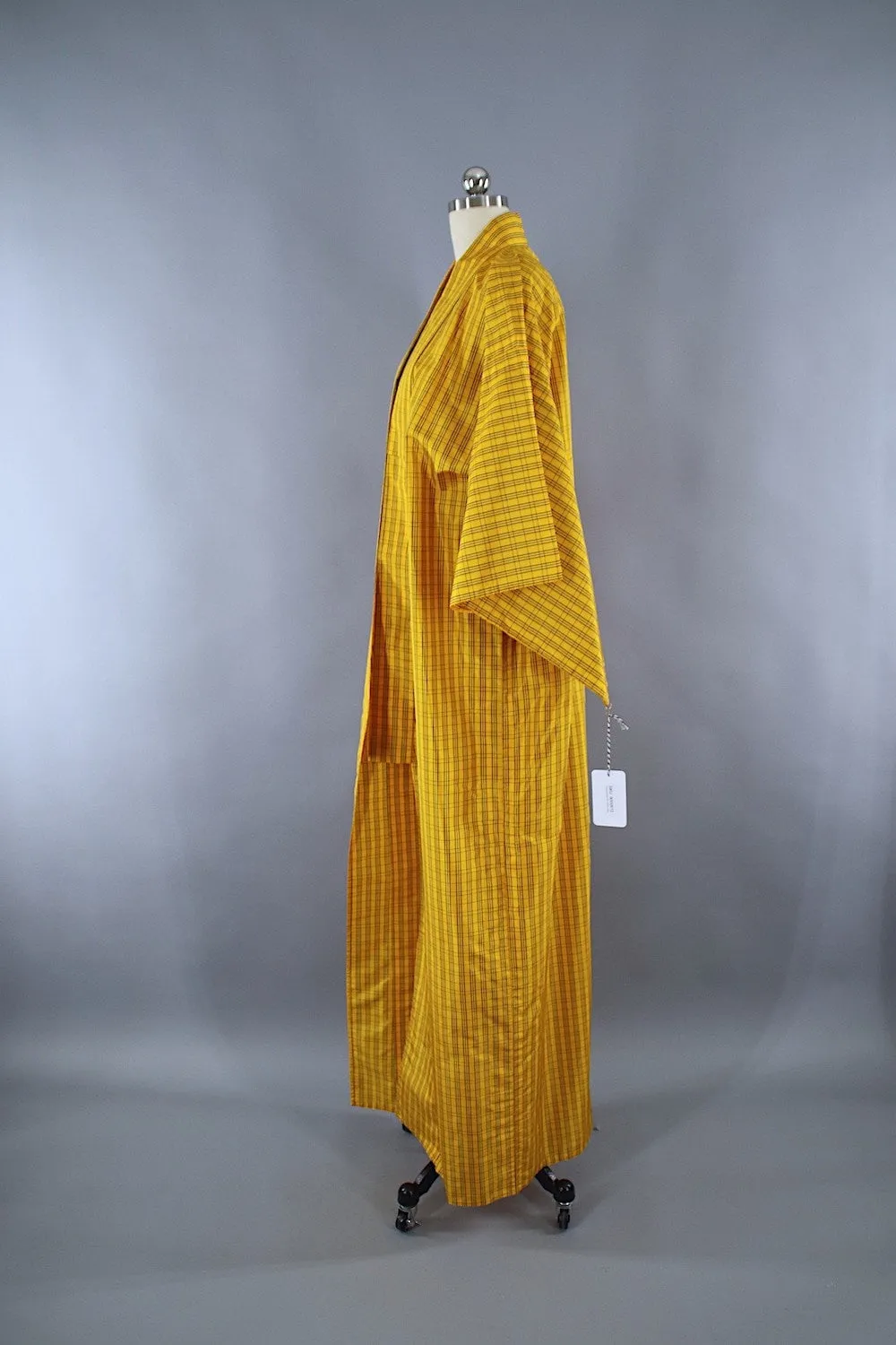 1980s Vintage Kimono Robe / Yellow Plaid