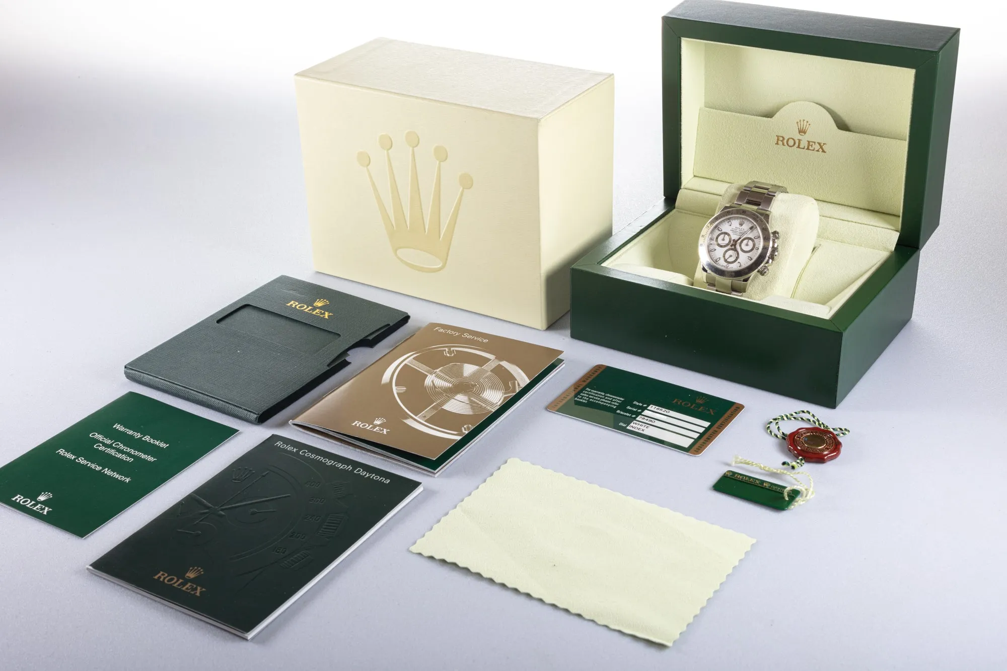 2007 Rolex Daytona Cosmograph 116520 White Dial Hangtags, Box & Card   stickers