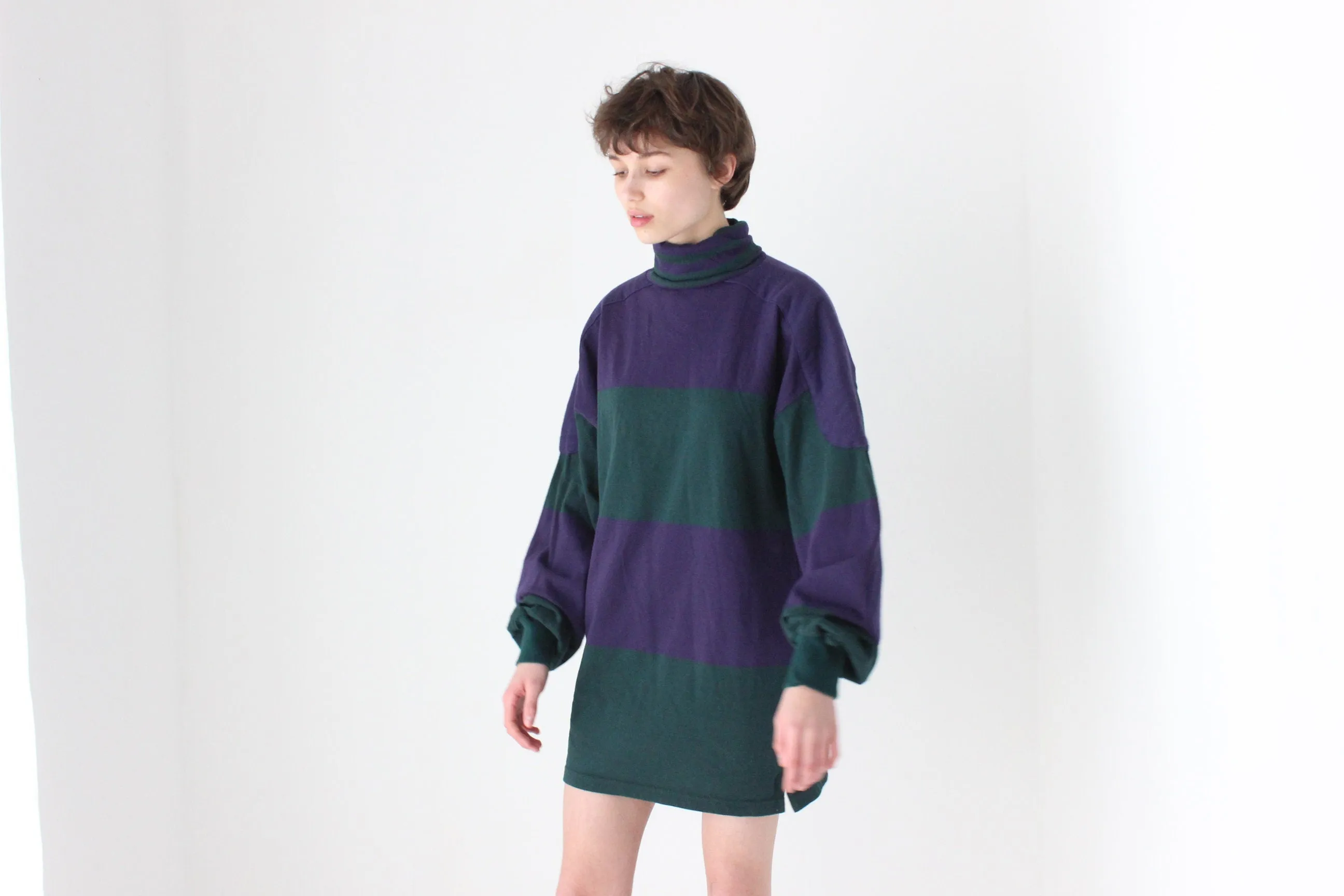 90s Cotton Stripe Oversized Sweatshirt Dress