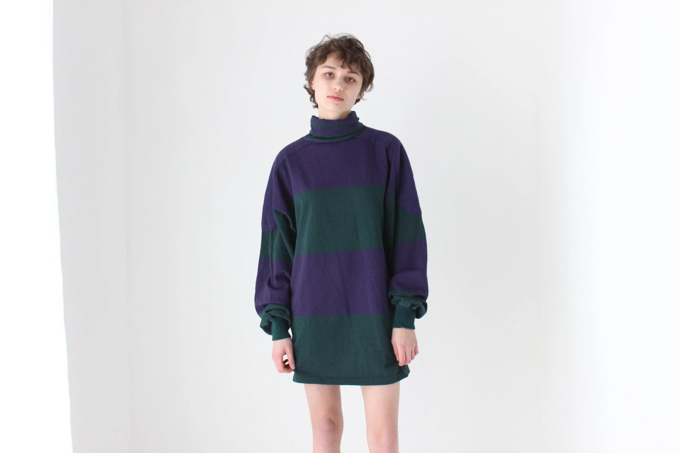 90s Cotton Stripe Oversized Sweatshirt Dress