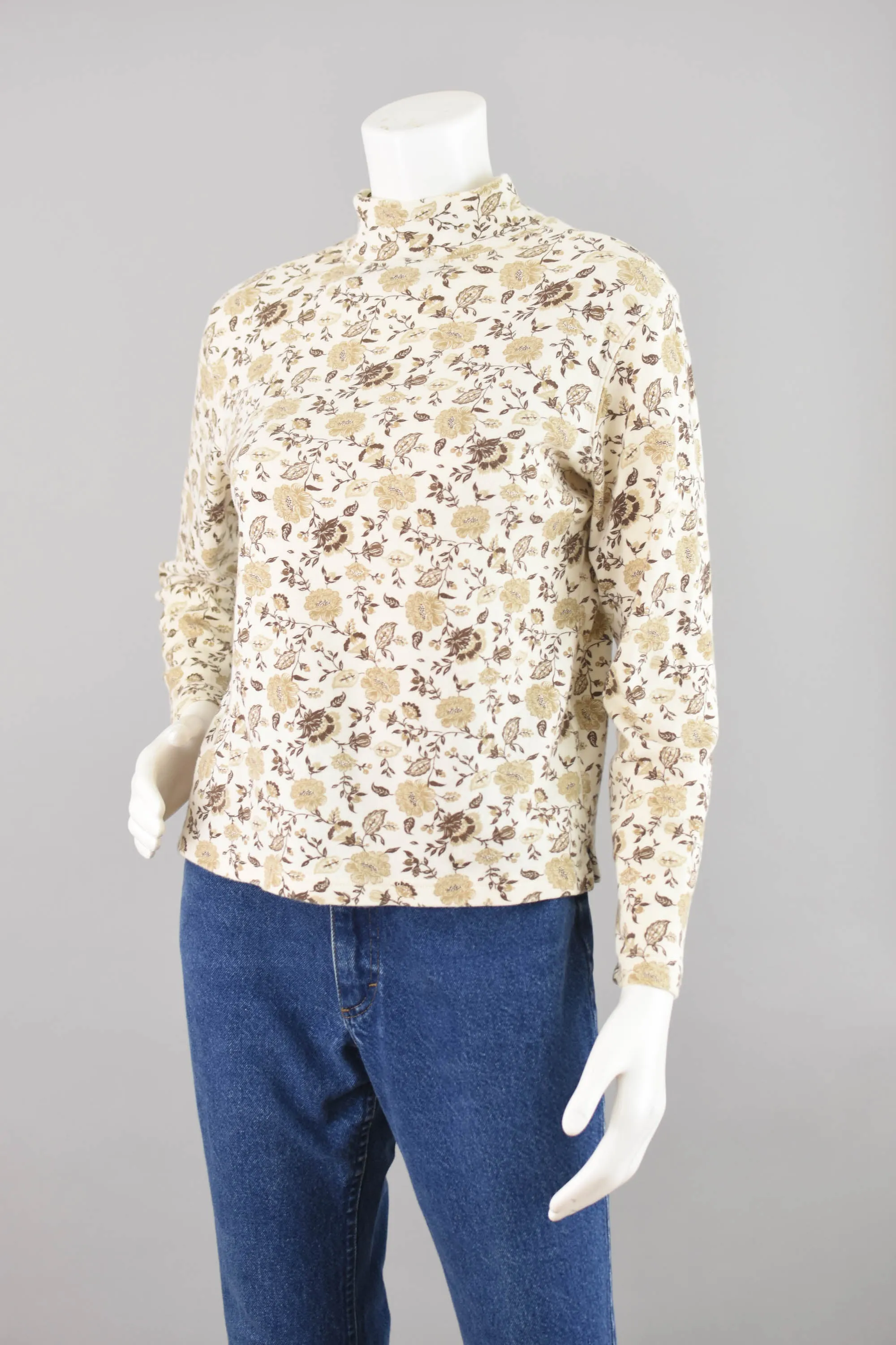 90s Floral Mockneck Long Sleeve Shirt, Women's Small