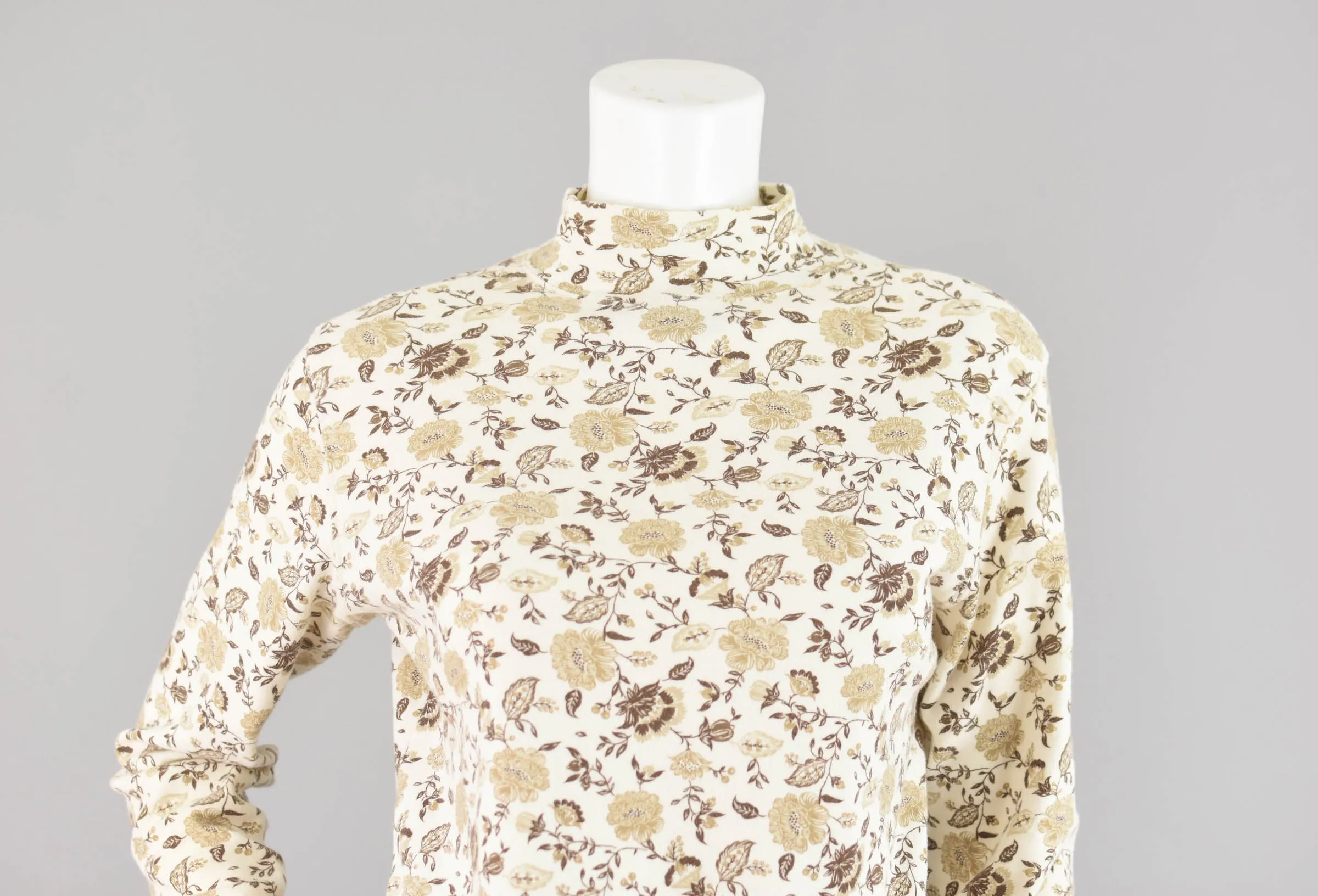 90s Floral Mockneck Long Sleeve Shirt, Women's Small