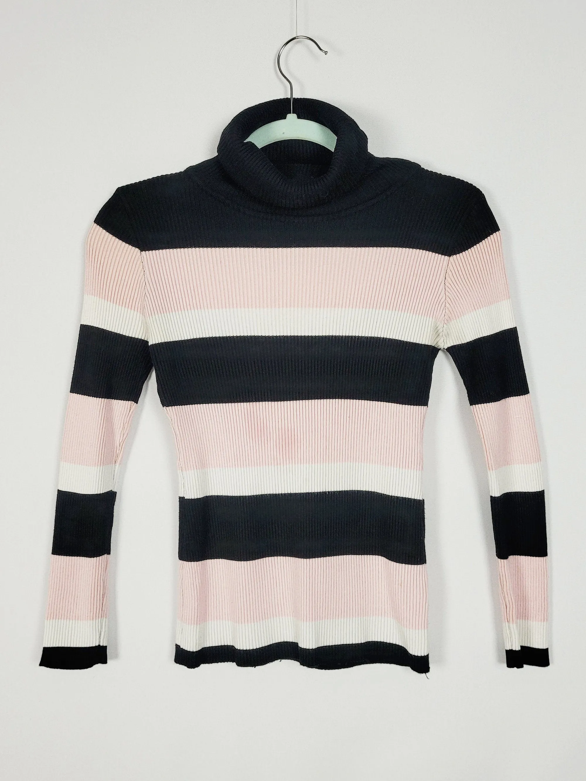 90s minimalist striped turtleneck grunge sweater top