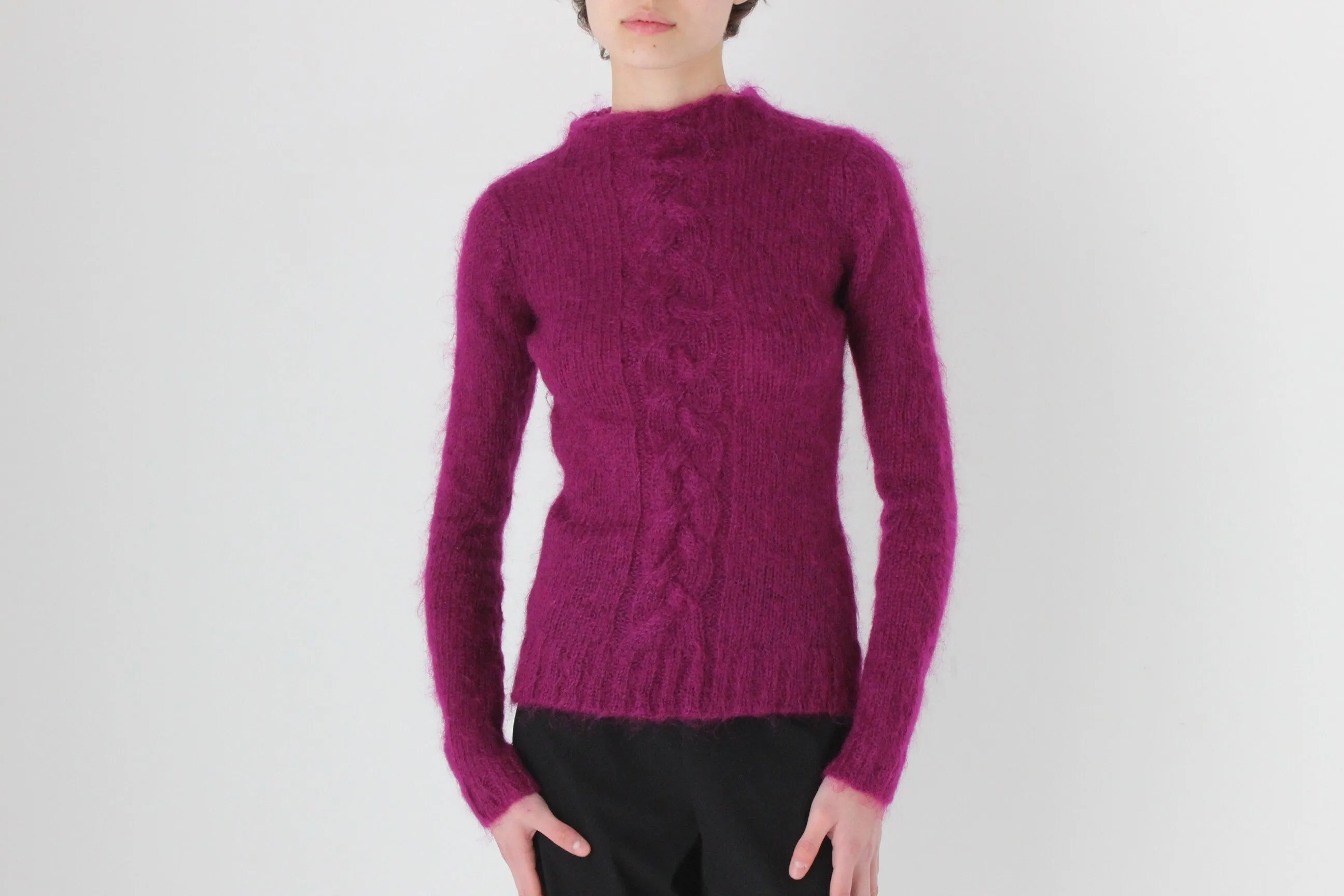 90s Mohair High Neck Purple Grape Fitted Sweater