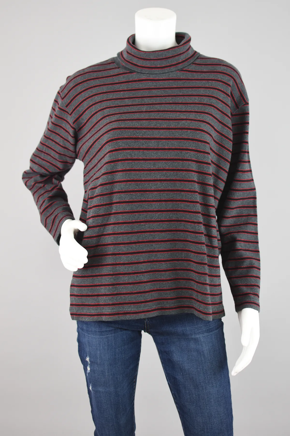 90s Striped Gray Long Sleeve Winter Turtleneck Women's Large