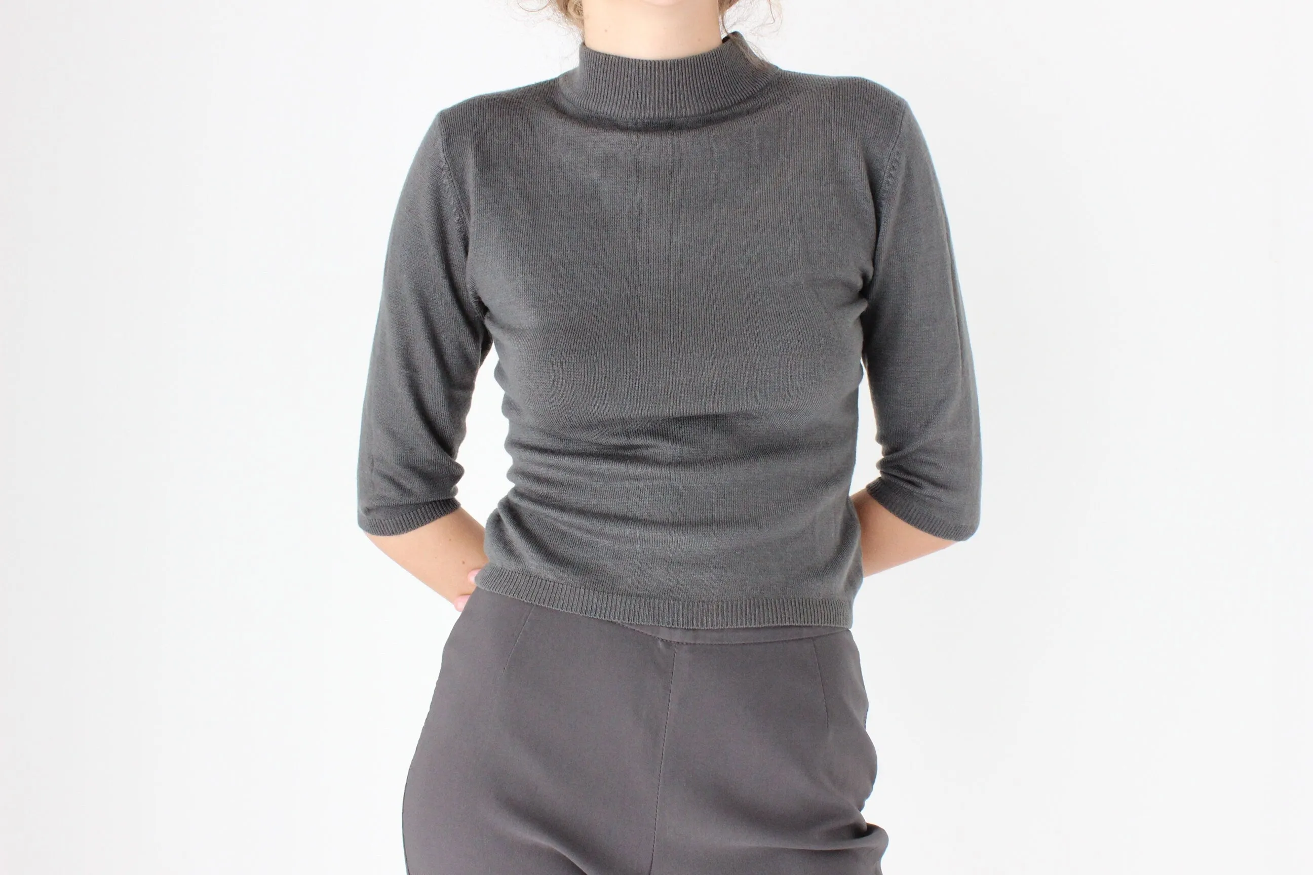 90s Wool Blend Minimal Knit Sweater Crop Top