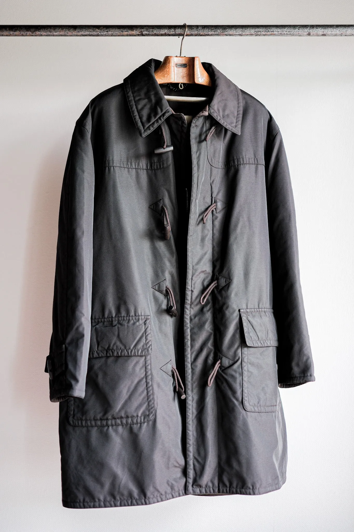 【~90's】Old Hermès Paris Dark Brown Polyamide Duffle Coat Size.54