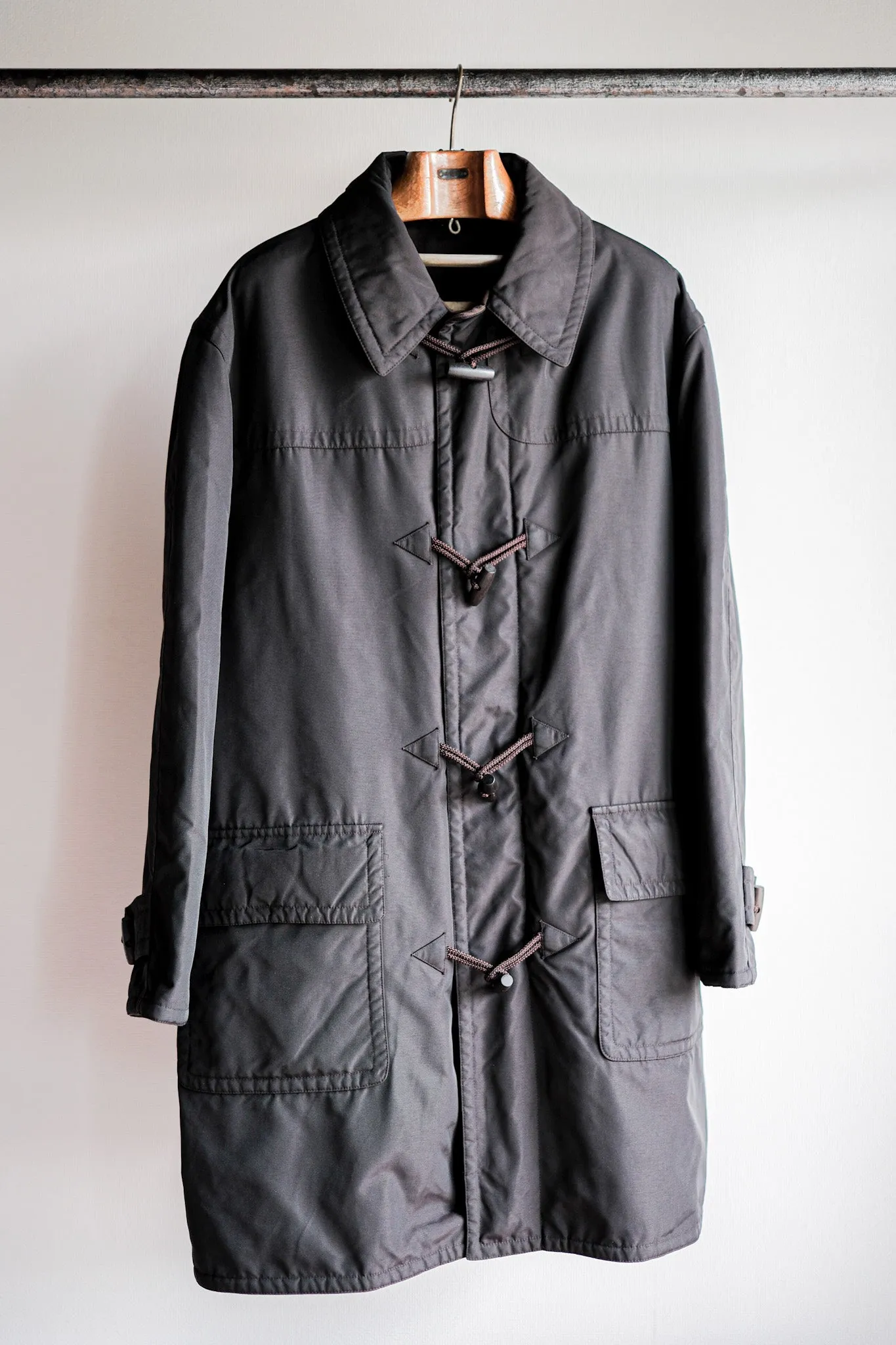 【~90's】Old Hermès Paris Dark Brown Polyamide Duffle Coat Size.54