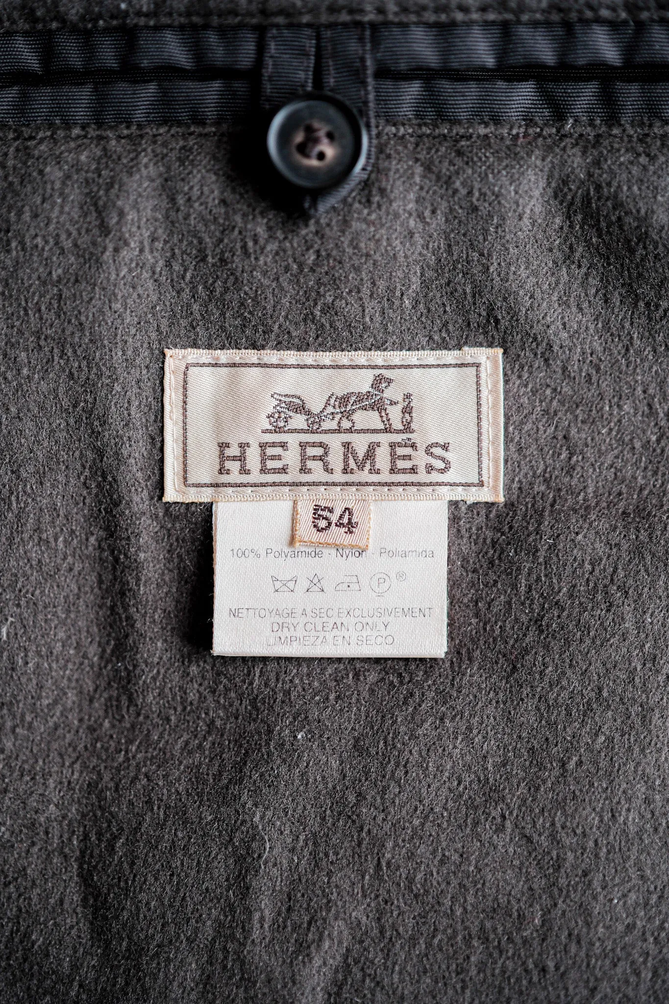 【~90's】Old Hermès Paris Dark Brown Polyamide Duffle Coat Size.54