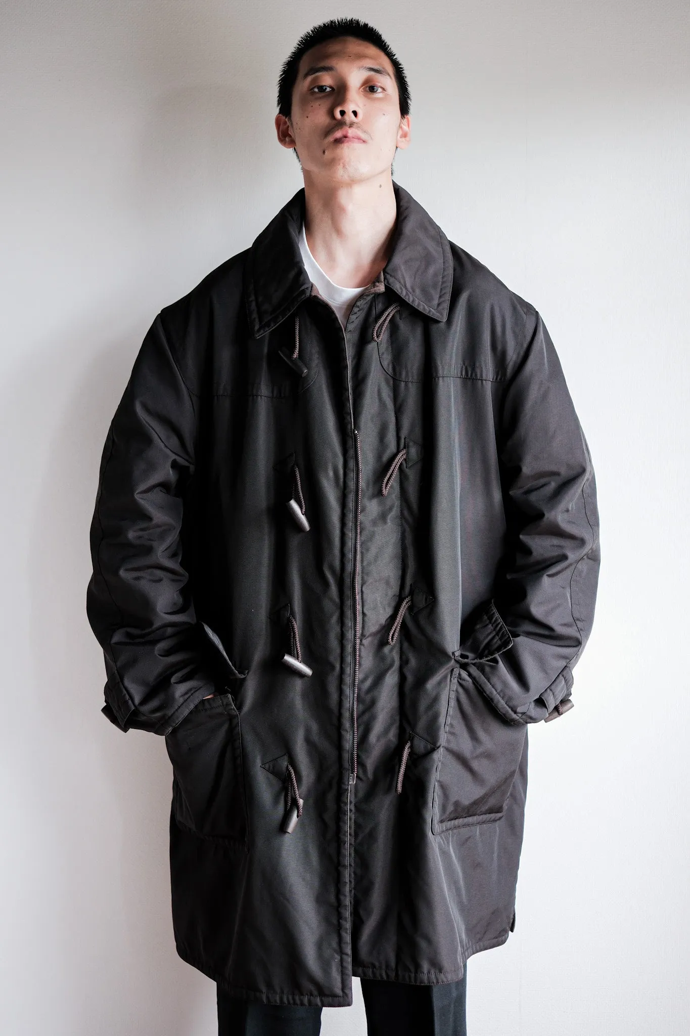 【~90's】Old Hermès Paris Dark Brown Polyamide Duffle Coat Size.54