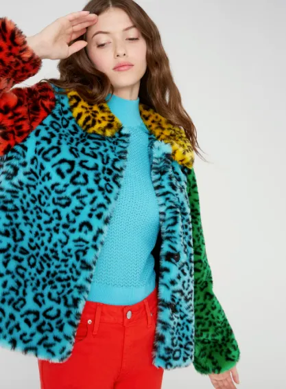 Alice   Olivia -AFaux Fur Coat in Multi