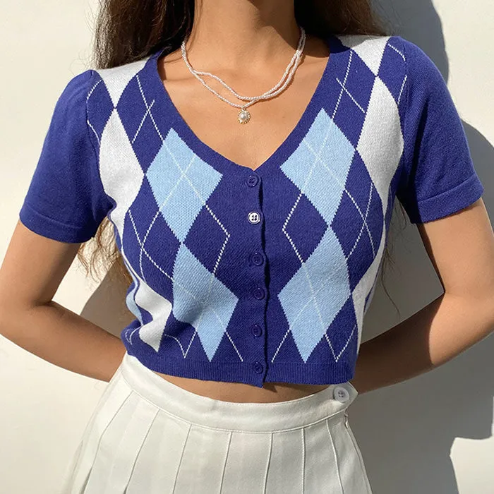 Argyle Pattern Knit Top