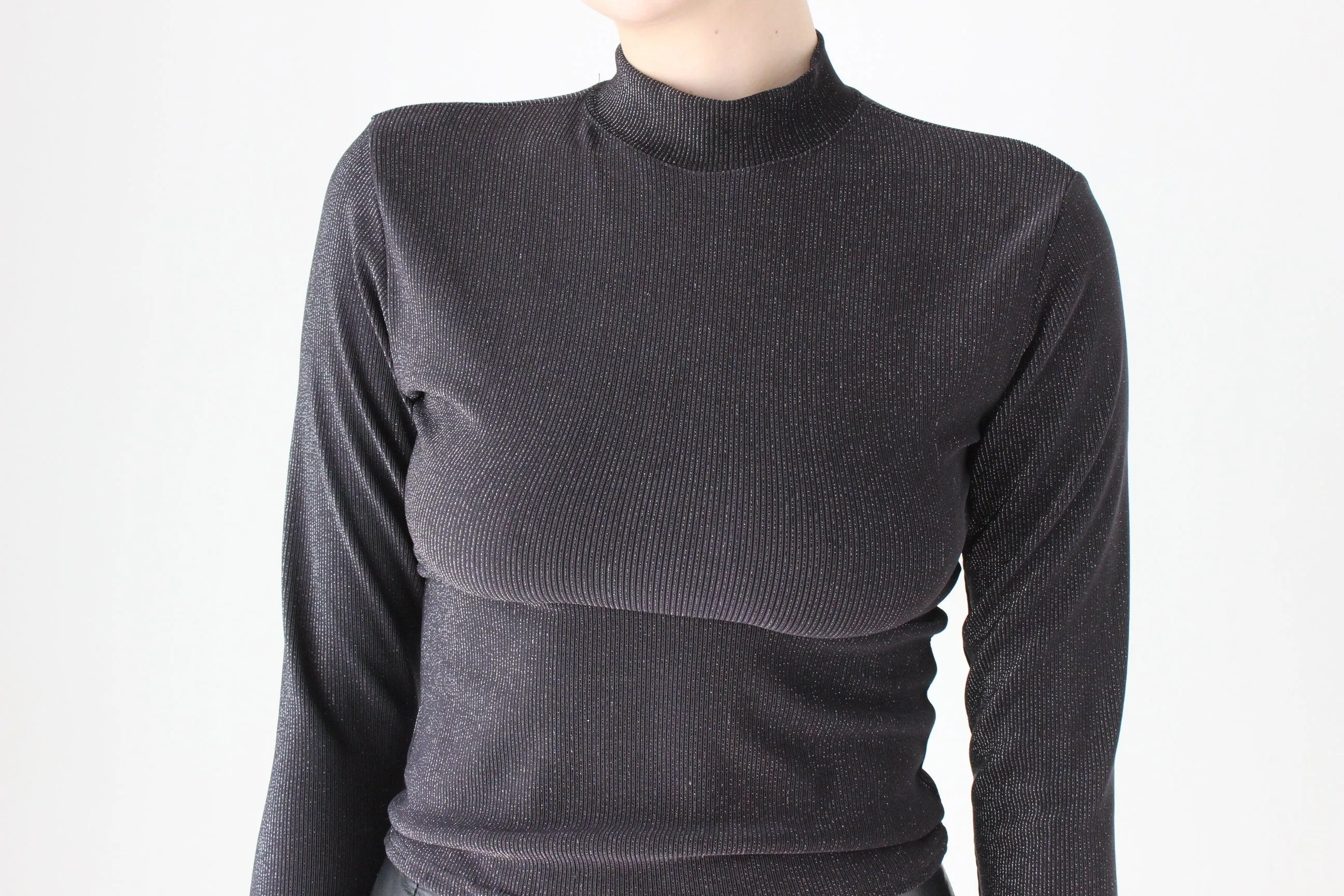 BALLETCORE 90s Glitter Knit Stretch Fitted Top