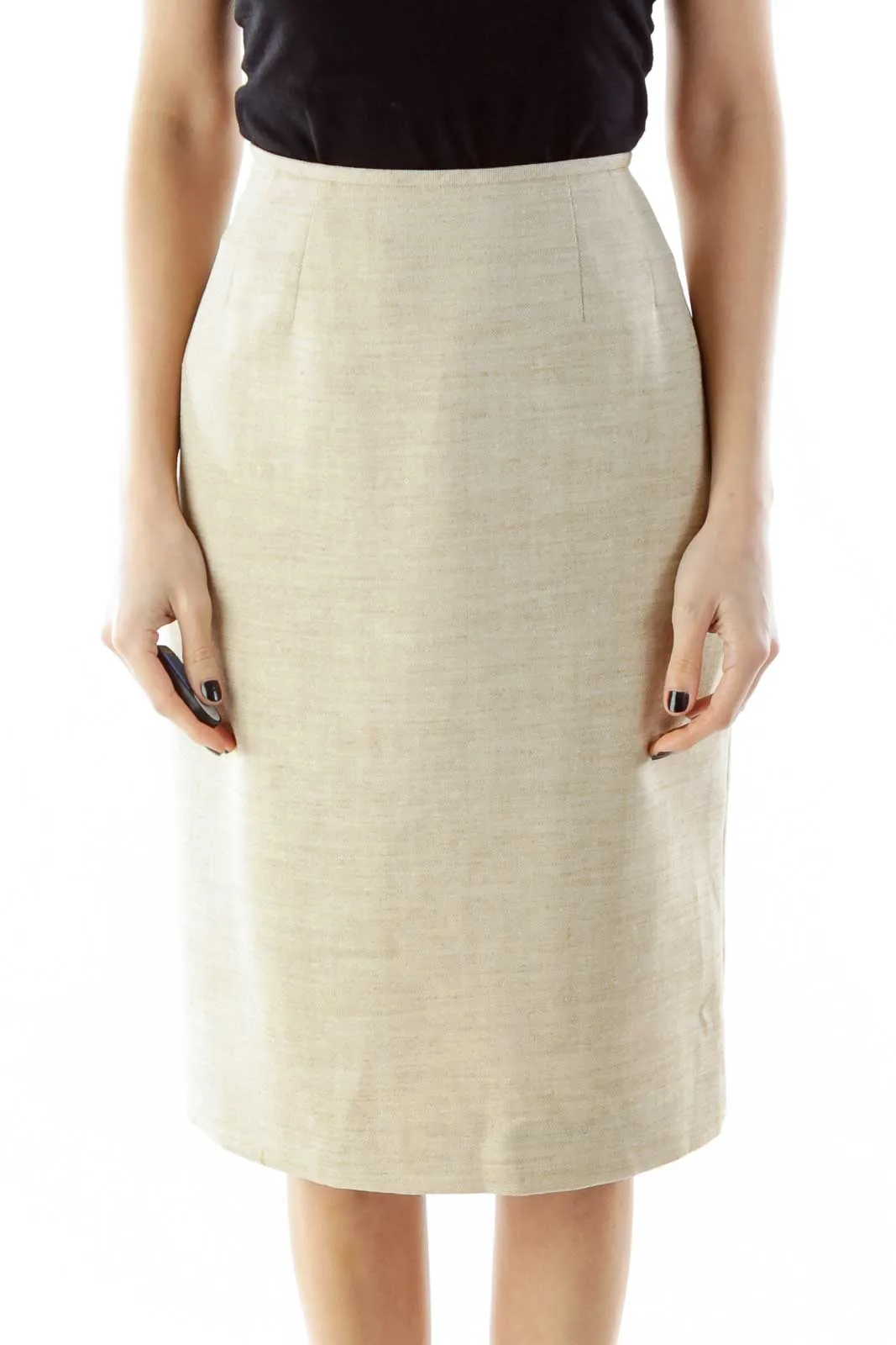 Beige Mottled Pencil Skirt