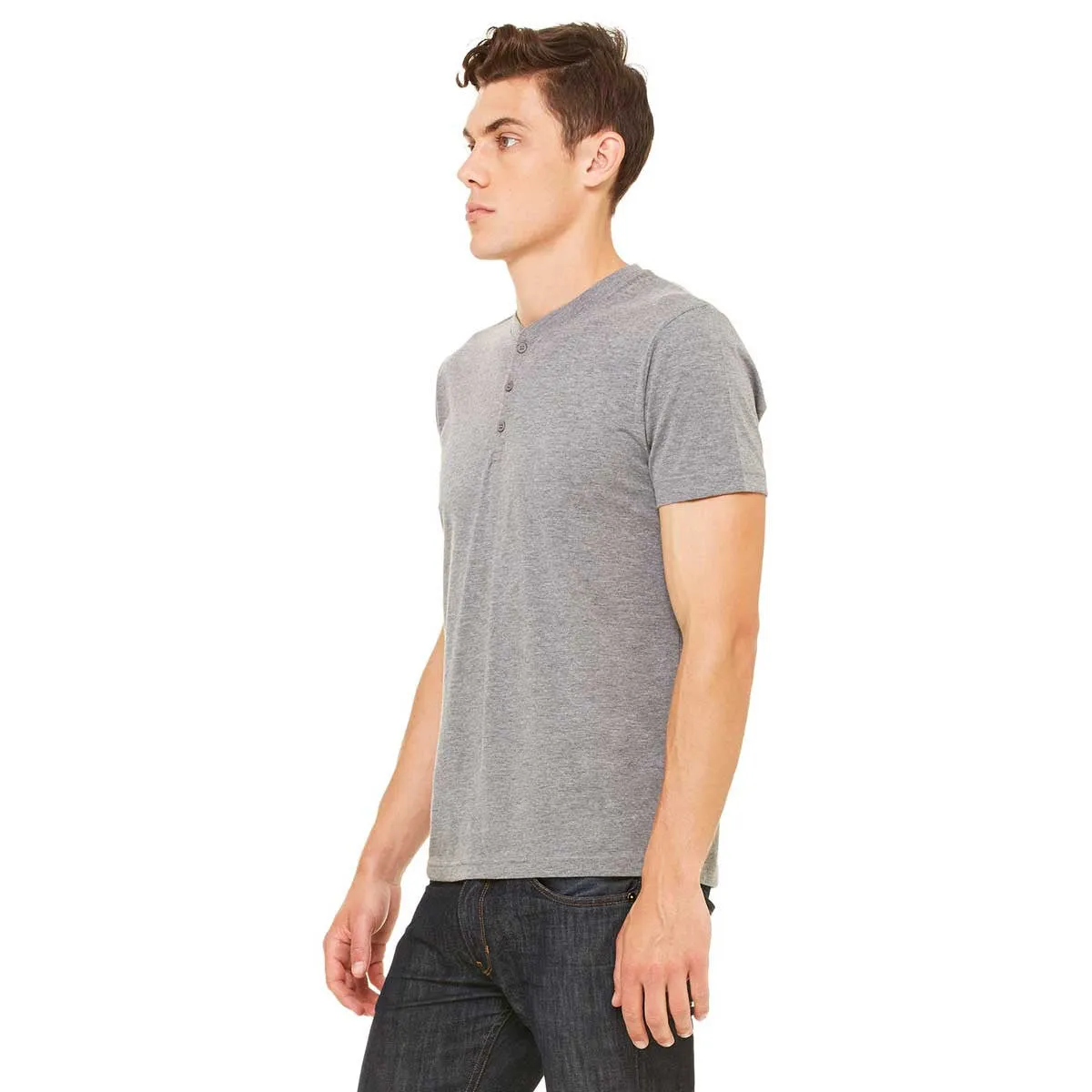 Bella   Canvas Men's Grey Triblend Short-Sleeve Henley