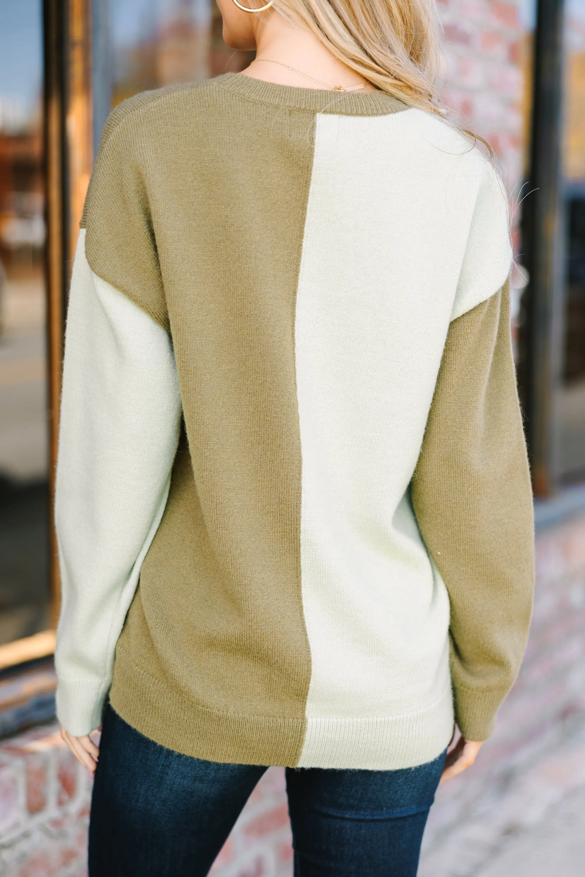 Best Believe It Sage & Olive Colorblock Sweater