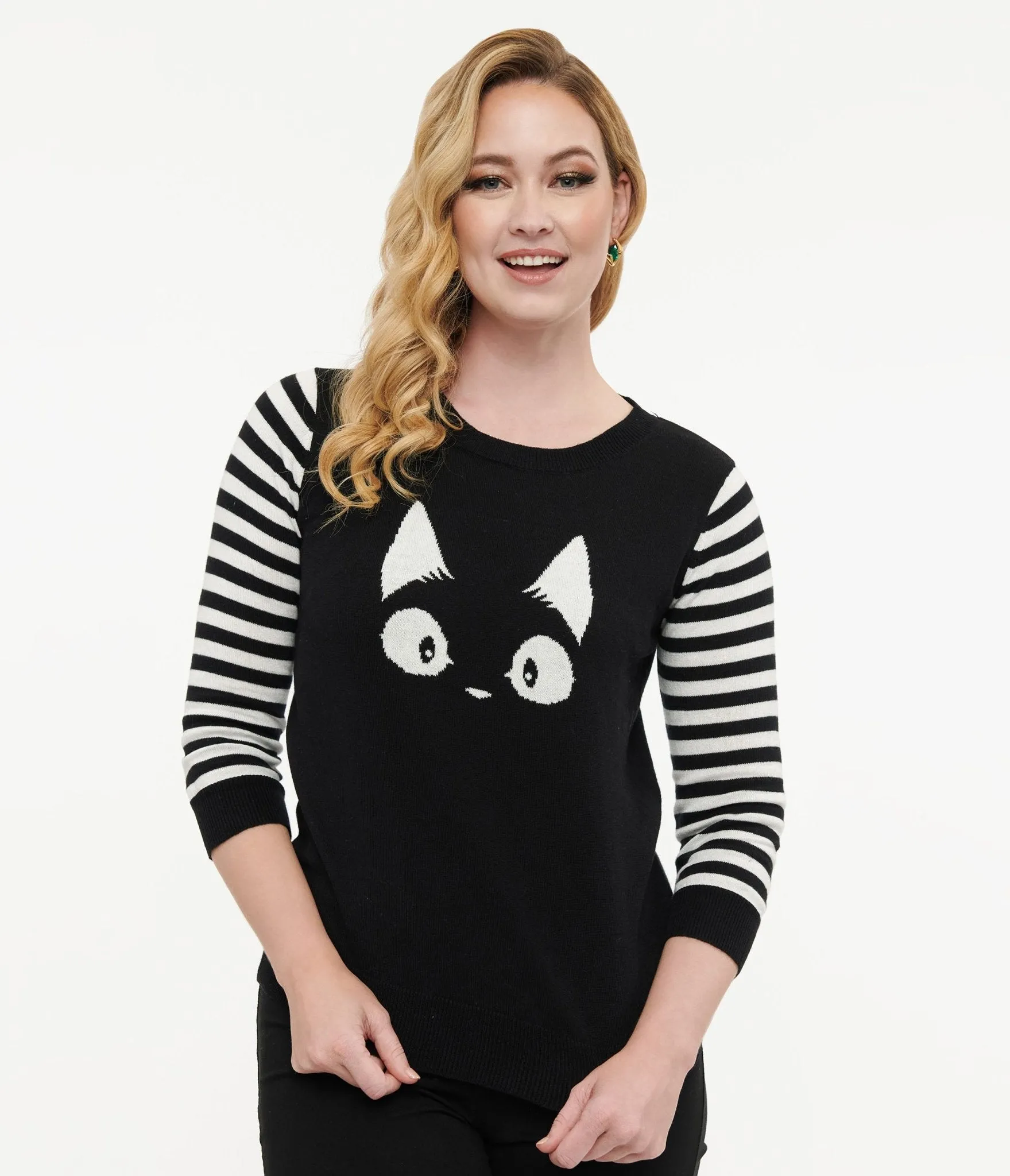 Black & White Stripe Knit Kitty Sweater