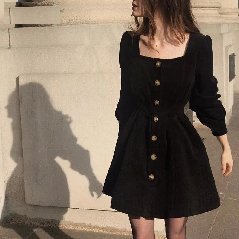 Black Button Mini Dress