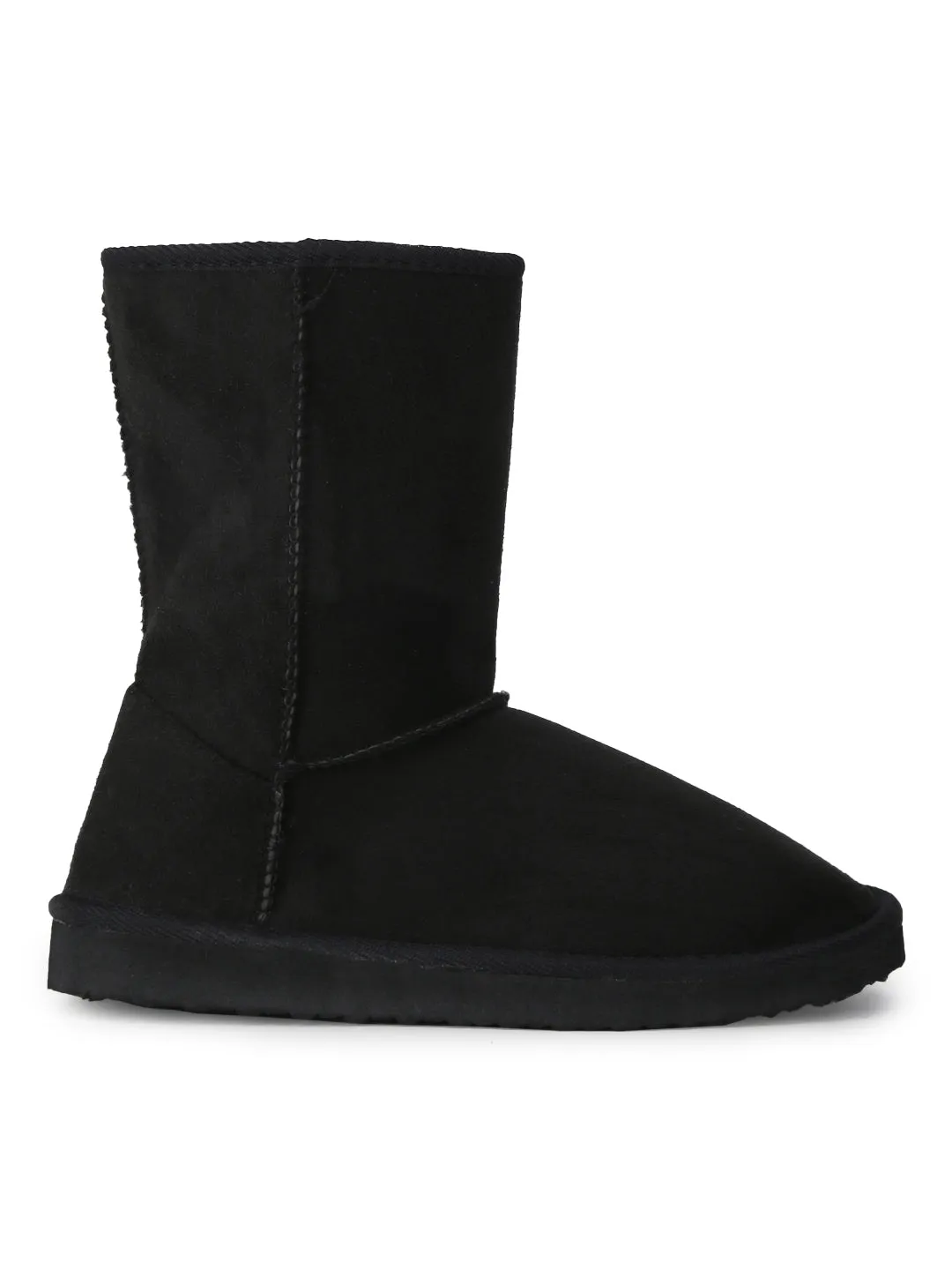 Black Flat Snow Ankle Length Fur Boots