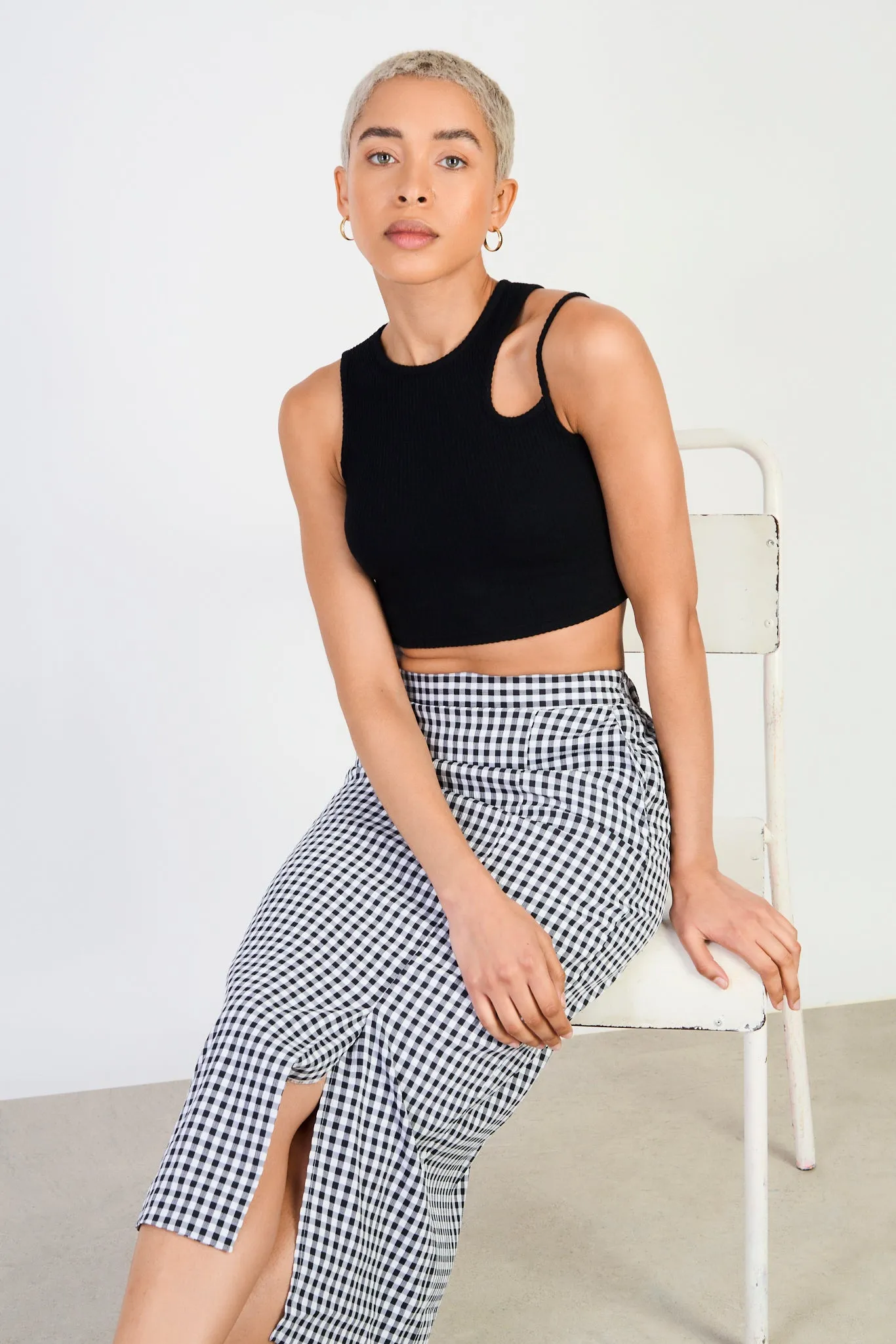 Black gingham pencil skirt