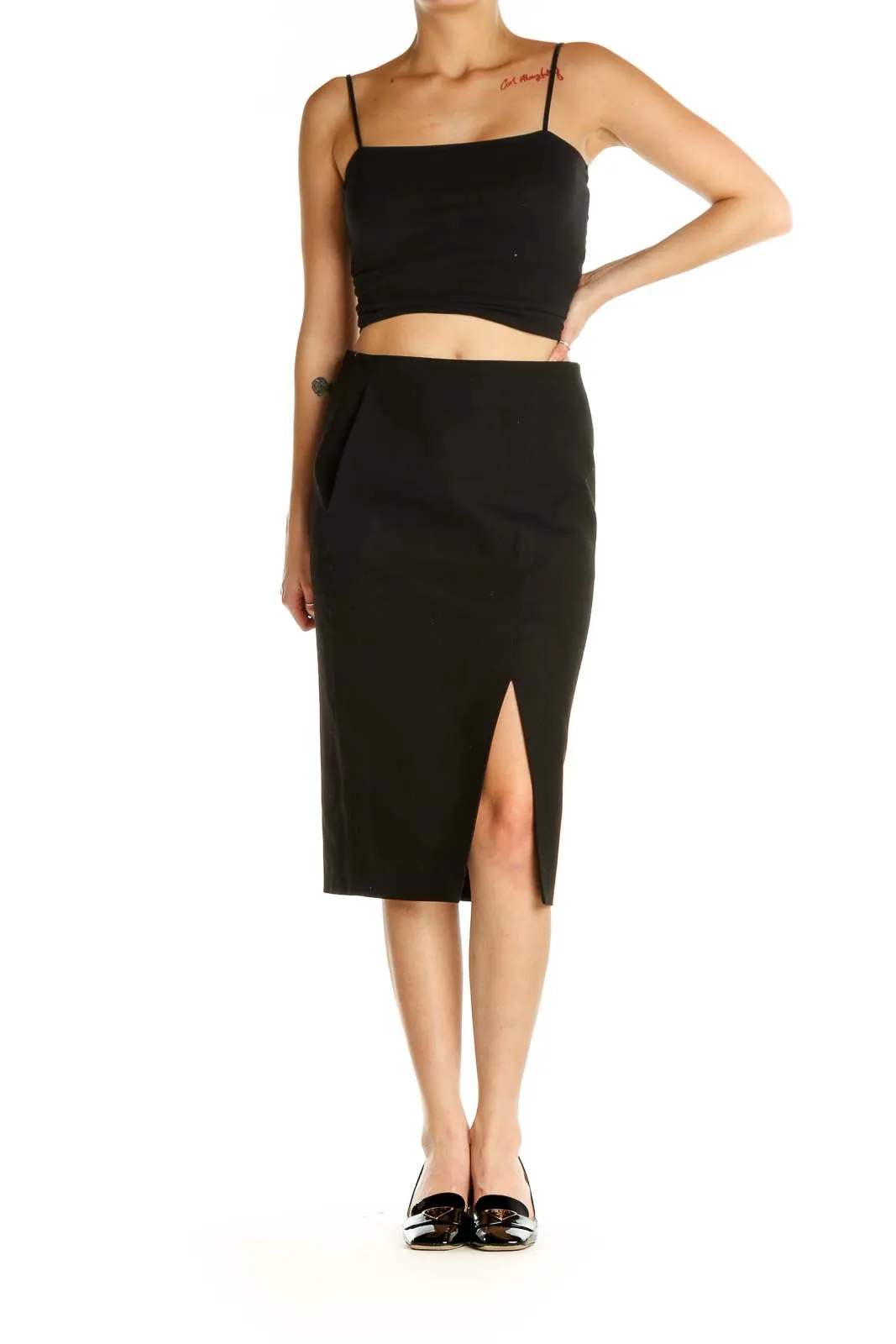 Black Solid Semiformal Pencil Skirt