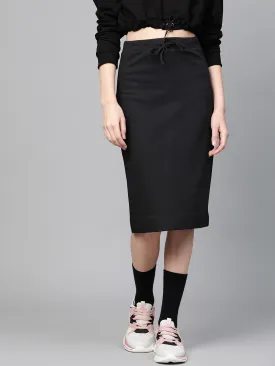 Black Terry Drawstring Pencil Skirt