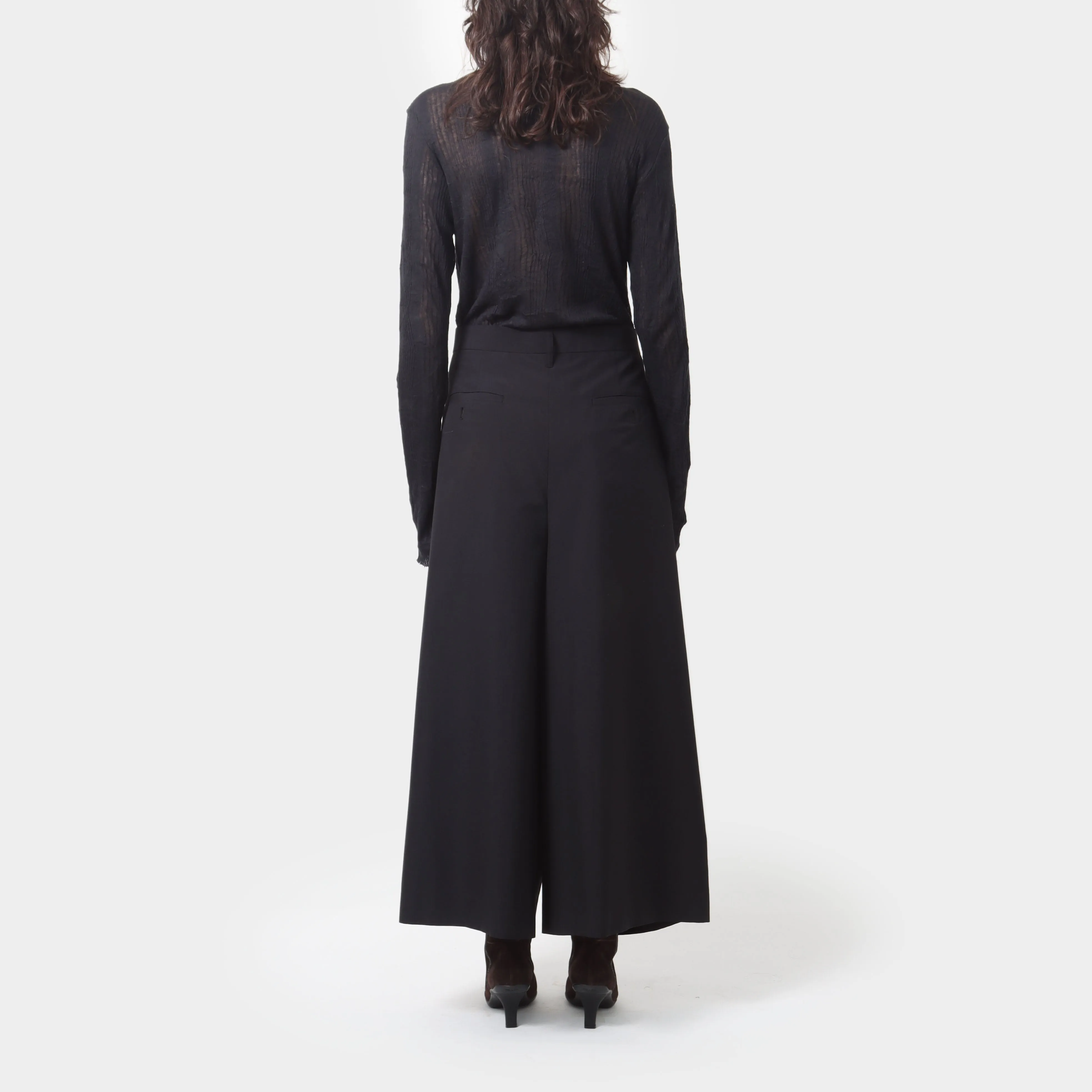 Blk Junya Watanabe Comme des Garçons wool/poly wrap culottes, S