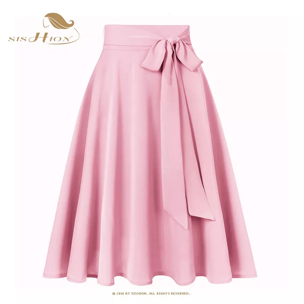 Boutique Fashion Chiffon Skirt All Season Long High Waist Midi Lace Up Skirt