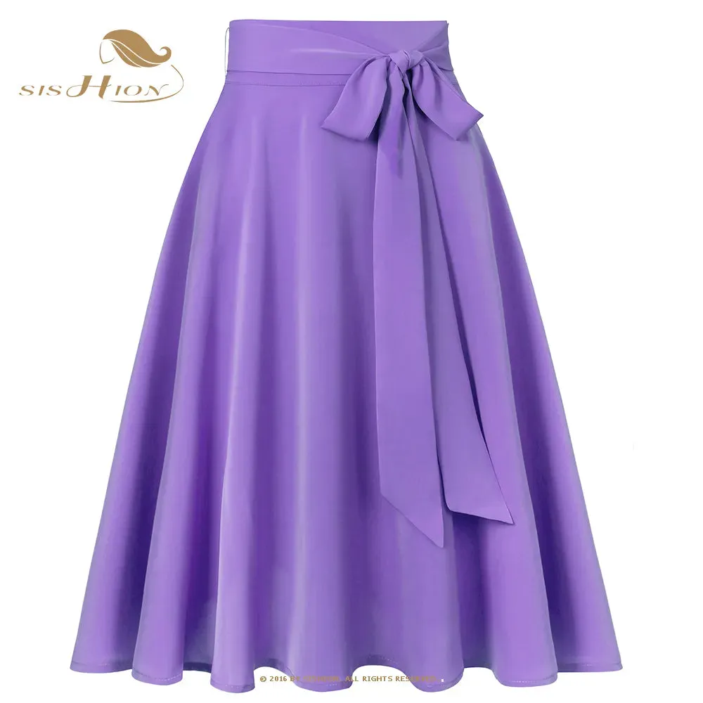 Boutique Fashion Chiffon Skirt All Season Long High Waist Midi Lace Up Skirt