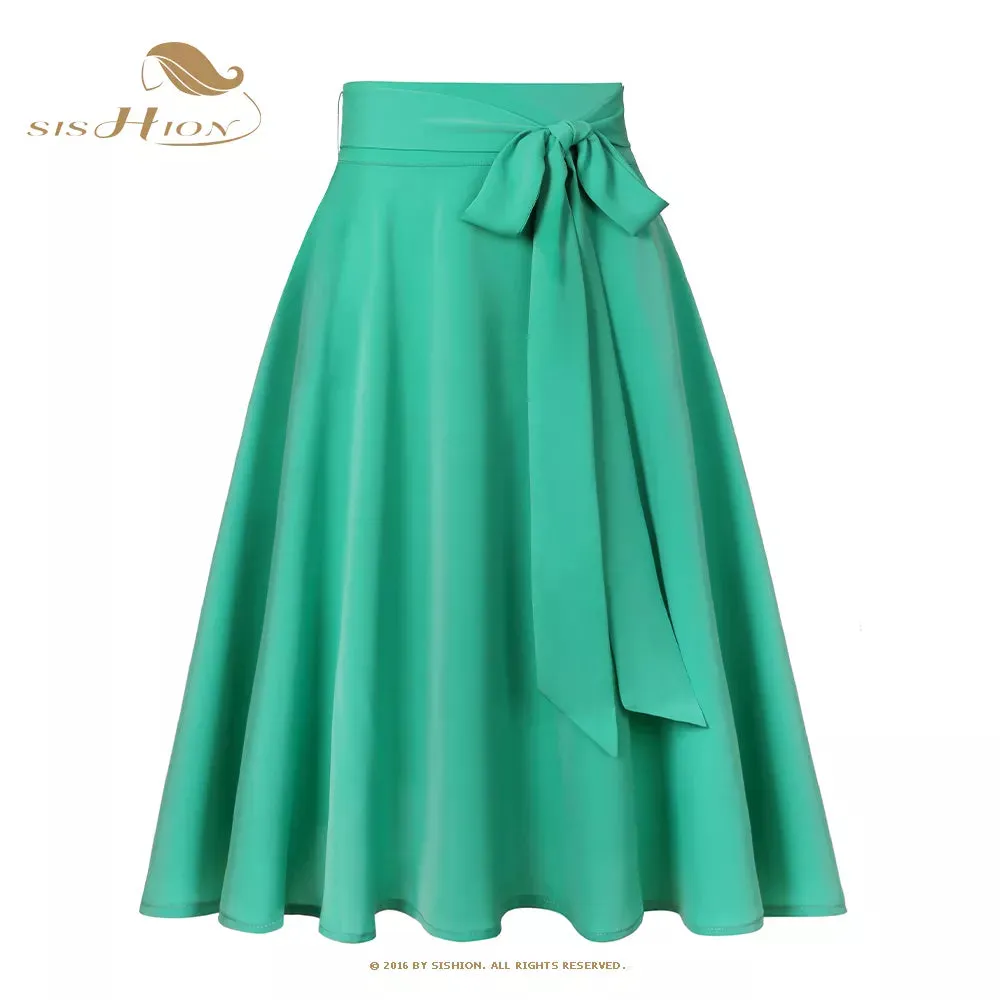 Boutique Fashion Chiffon Skirt All Season Long High Waist Midi Lace Up Skirt