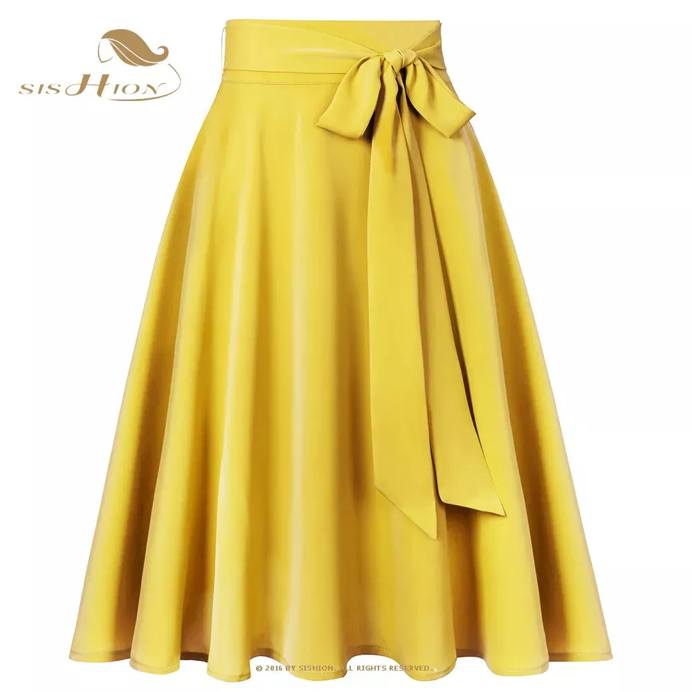 Boutique Fashion Chiffon Skirt All Season Long High Waist Midi Lace Up Skirt