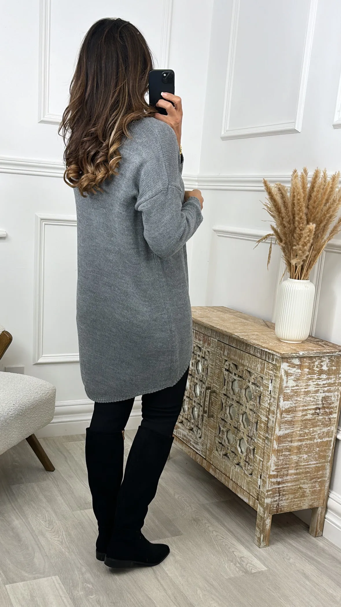 Brid Grey Dipped Hem Jumper