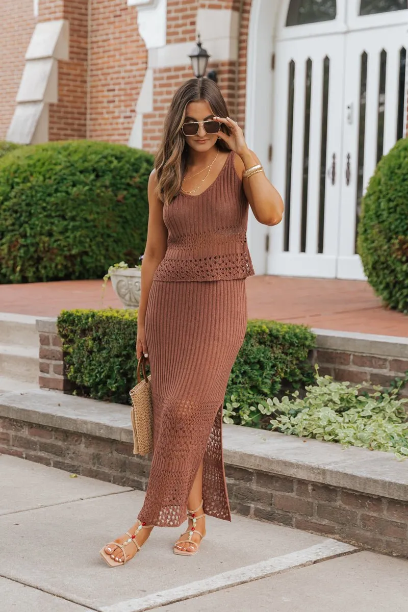 Brown Crochet Sweater Midi Skirt - FINAL SALE