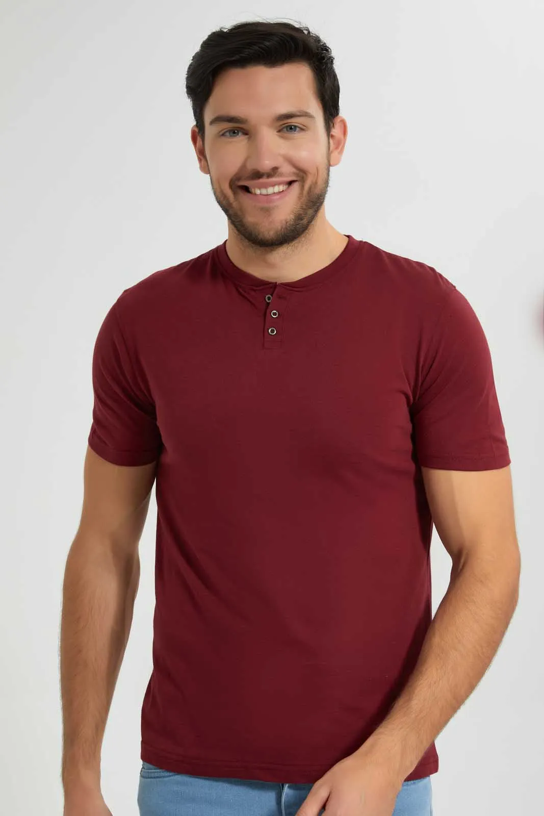 Burgundy Henley T-Shirt