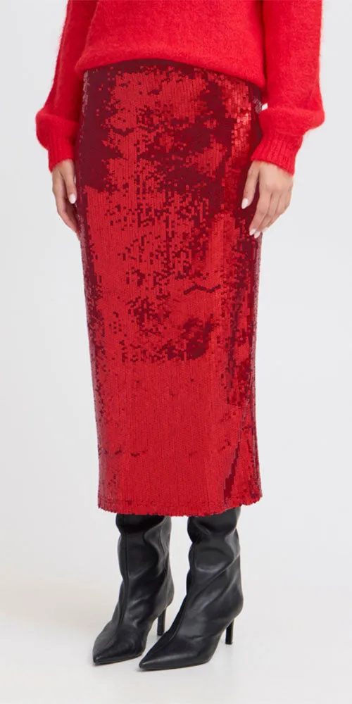 B.Young Sequin Midi Skirt, red