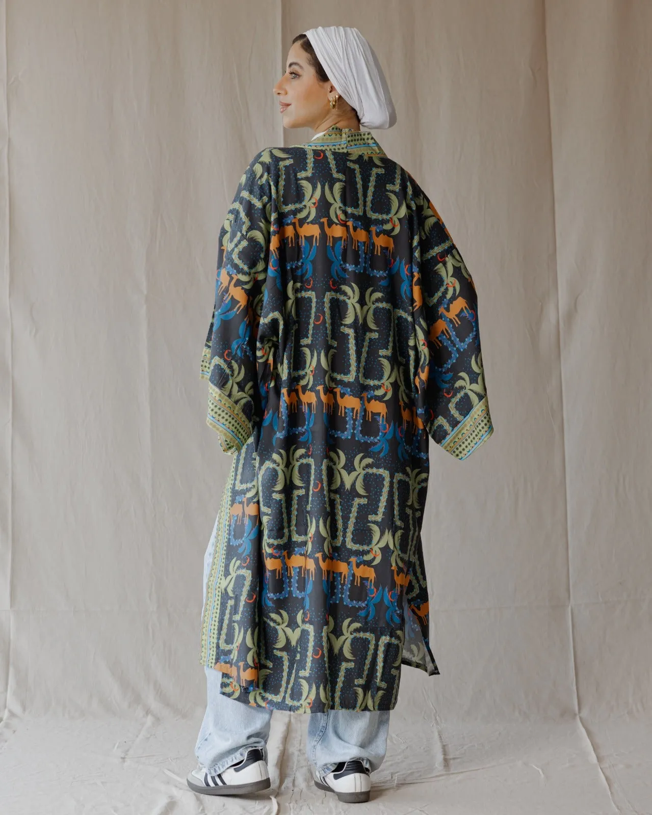 Camel Maze Kimono Black X Navy