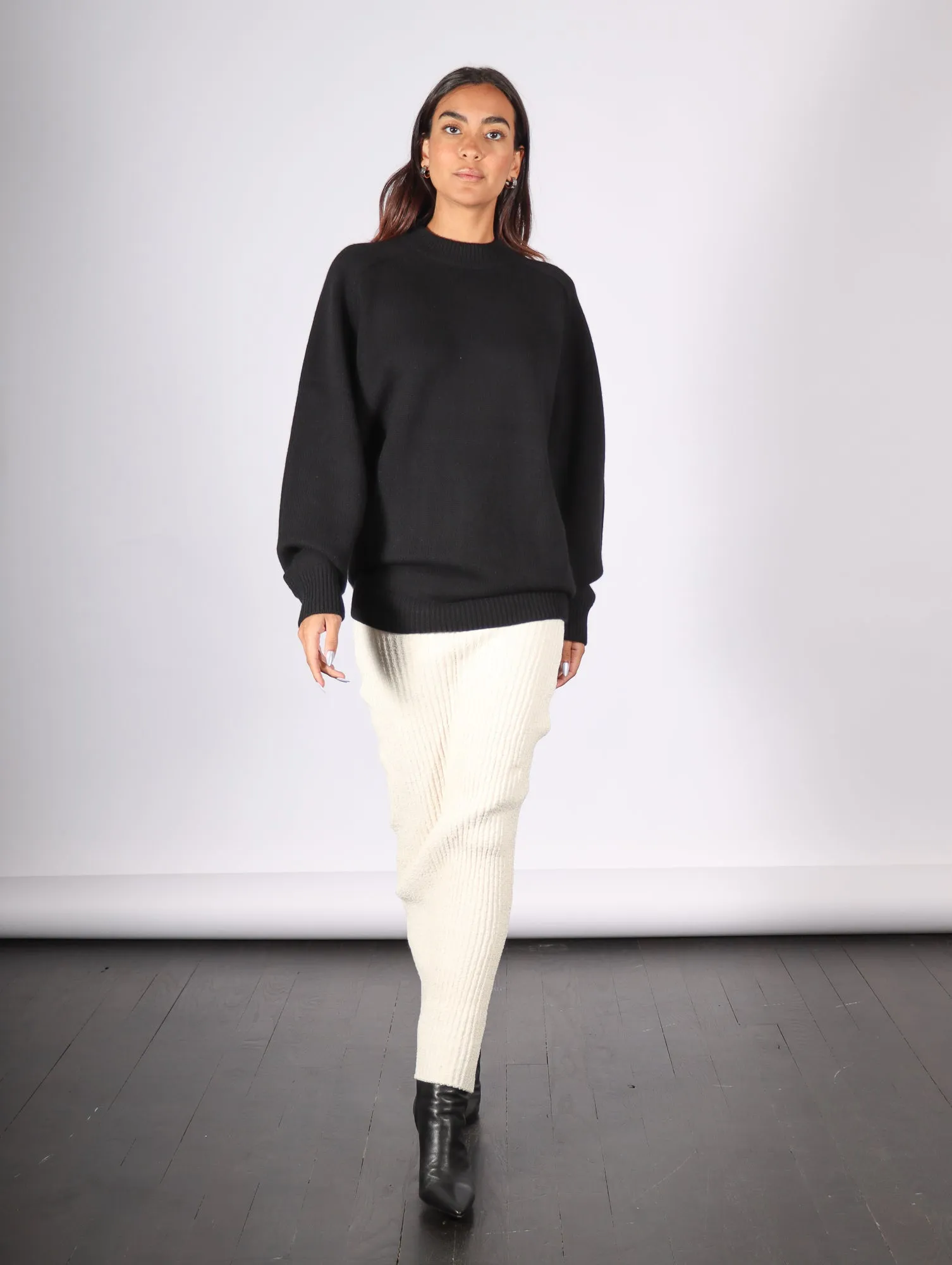 Cashmere Sweater Crewneck Oversized Pullover in Black by Tibi