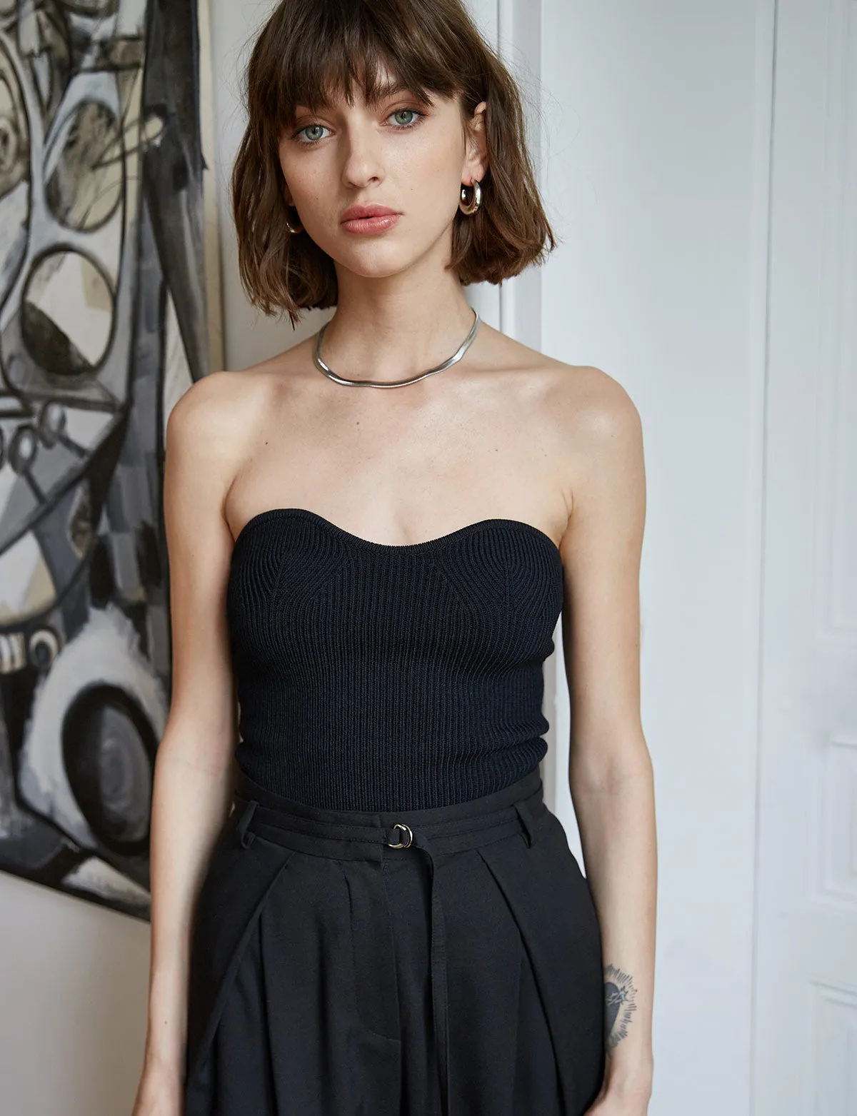 Cass Knit Bustier Top in Black-BESTSELLER