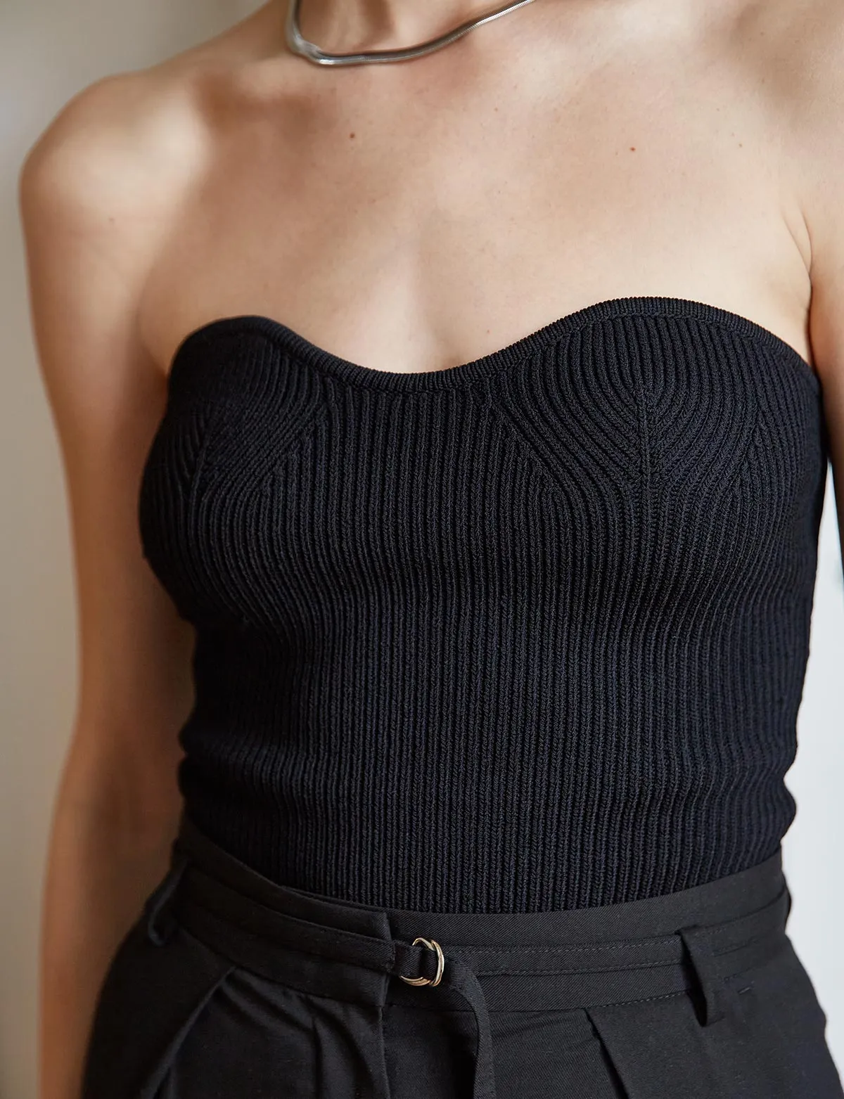 Cass Knit Bustier Top in Black-BESTSELLER