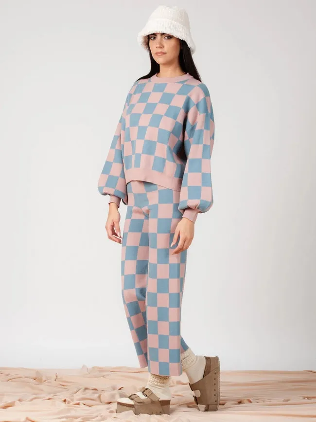 Checkmate Sweater and Pant Set-Mauve Blue