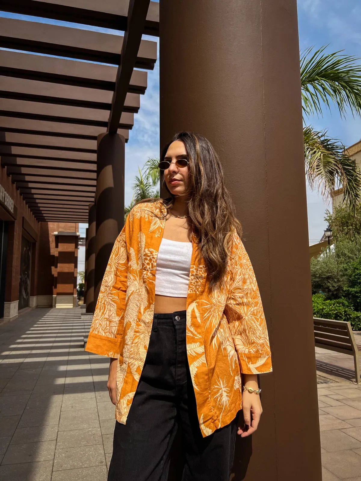 Cheetahs Under The Palms Cotton Kimono Orange