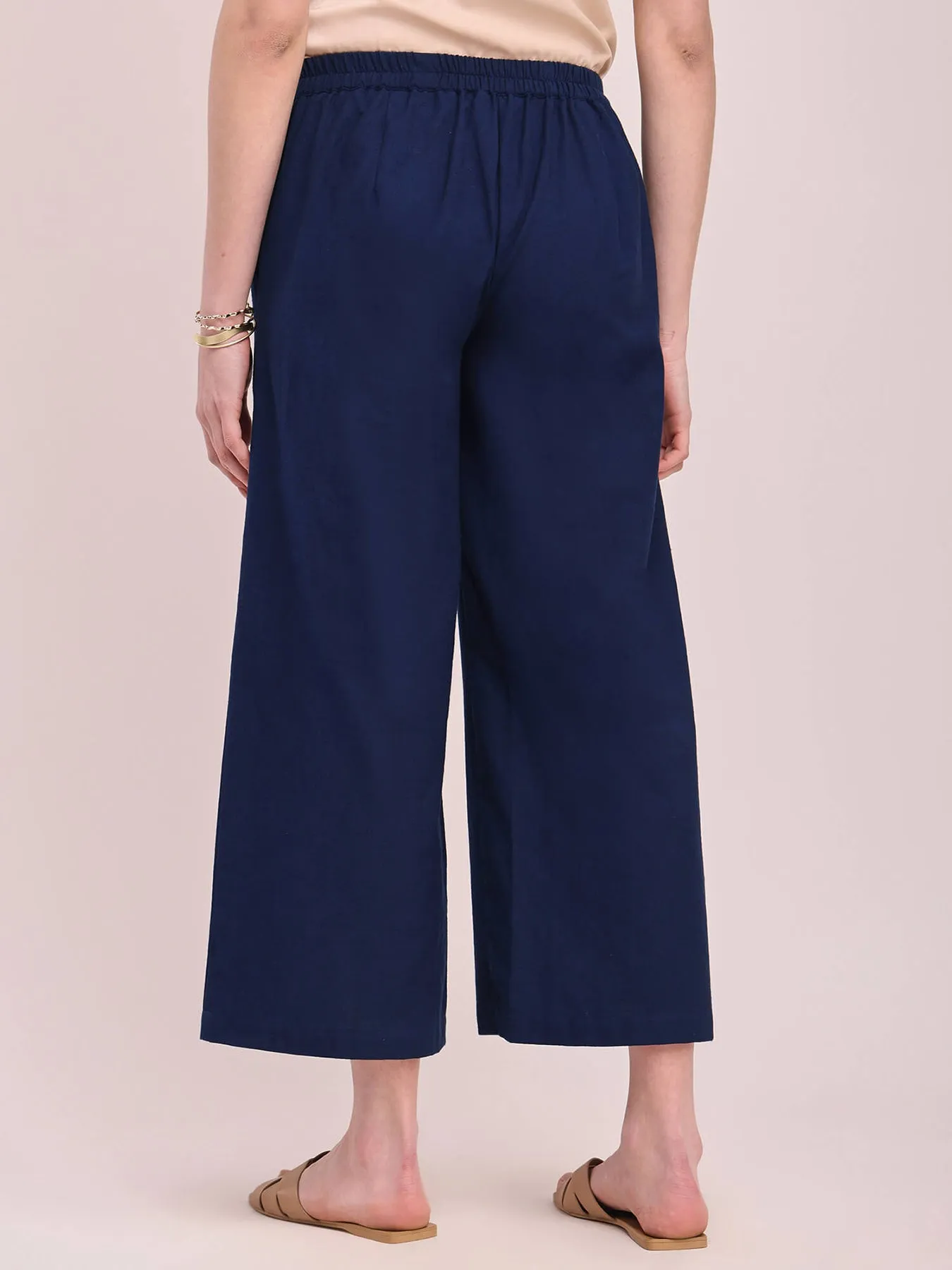 Cotton Solid Culottes - Navy Blue