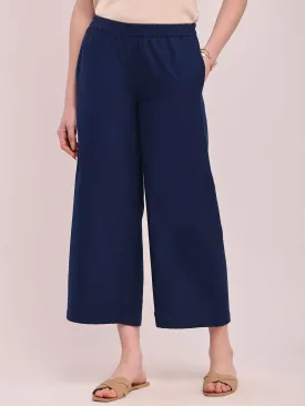 Cotton Solid Culottes - Navy Blue